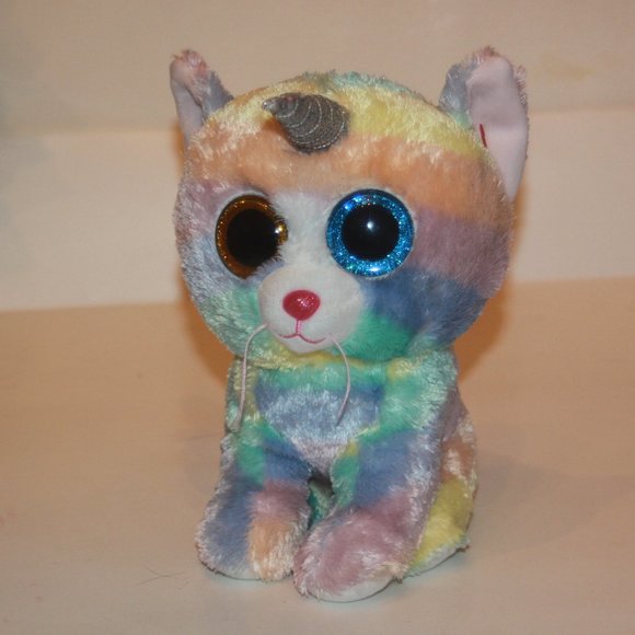 Ty Beanie Boos Silk HEATHER the Unicorn Cat 9” Rainbow Stuffed Plush - Picture 1 of 4